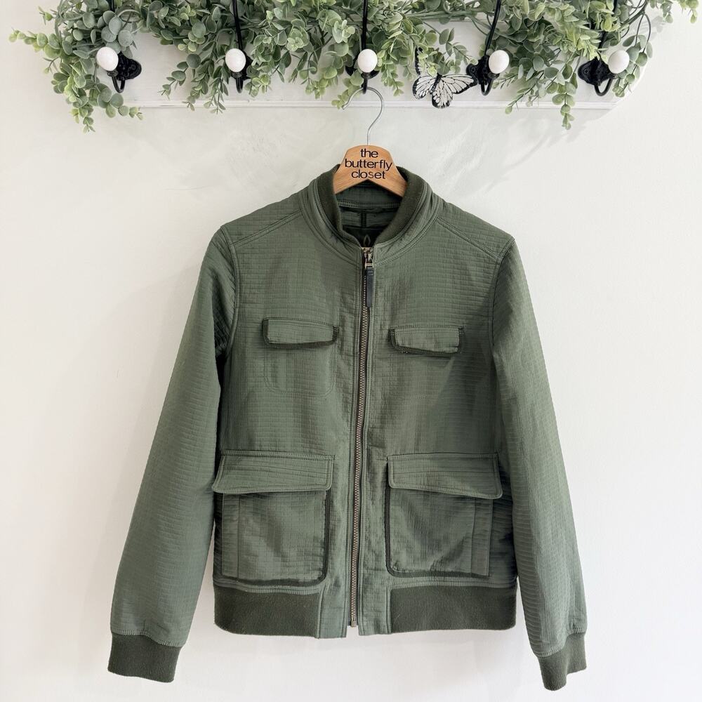 Prana Minx Bomber Jacket Textured Green Long Sleeves Size M XX4923